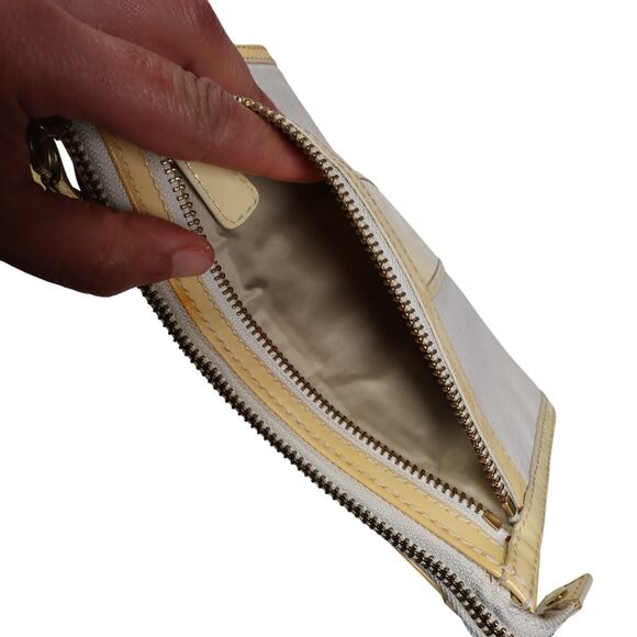 Coach Large Wristlet Ivory Leather Yellow Patent Trim, Pocket, Cash & Card Slots - Picture 9 of 11